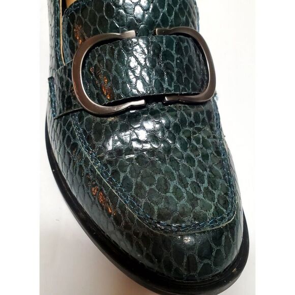 Naturalizer Pascal Shoes 8M Green Snakeskin Embossed Round Toe Buckle Bit Heels - Picture 10 of 16